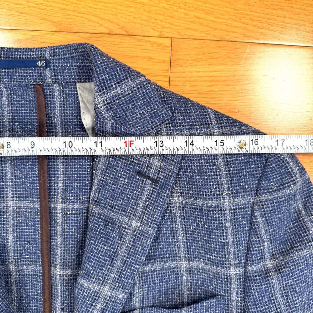 Paul Taylor Italy Blue Windowpane Silk Virgin Wool Sport Coat Blazer Mens 46 IT - Picture 9 of 13
